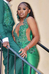 Gorgeous Dark Green Prom Dress Glittering Beaded Evening Gown Mermaid Party Dress Long Formal Dress HZ1024