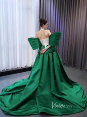 V-neck Mermaid Wedding Dresses with Green Satin Overskirt Train, Removable Sleeves 231081