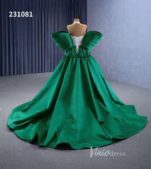 V-neck Mermaid Wedding Dresses with Green Satin Overskirt Train, Removable Sleeves 231081