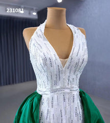 V-neck Mermaid Wedding Dresses with Green Satin Overskirt Train, Removable Sleeves 231081