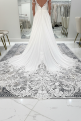 V-neck Open Back Appliques Lace A-Line Wedding Dresses Long Sleeve