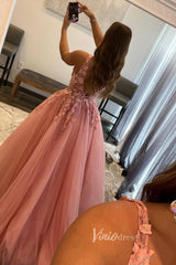 V-neck Orange Tulle Long Prom Dresses 2024 Backless Elegant Gowns FD2940b