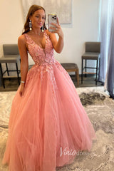 V-neck Orange Tulle Long Prom Dresses 2024 Backless Elegant Gowns FD2940b