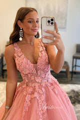 V-neck Orange Tulle Long Prom Dresses 2024 Backless Elegant Gowns FD2940b