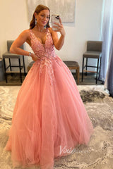 V-neck Orange Tulle Long Prom Dresses 2024 Backless Elegant Gowns FD2940b