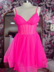 Cou cou court robes de bal noires roses, couches courtes en V Robes de retour formelles