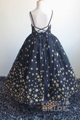 V-Neck Sleeveless Ball Gown Dress in Navy Blue