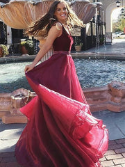 V-Neck Sleeveless Floor-Length A-line With Beading Organza Dresses