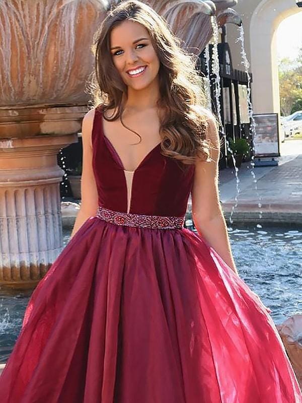 V-Neck Sleeveless Floor-Length A-line With Beading Organza Dresses