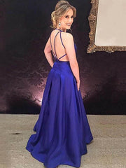 V-Neck Sleeveless Floor-Length A-line With Ruffles Satin Dresses