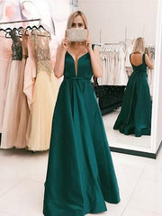 V-Neck Sweep/Brush Train A-line Satin Sleeveless With Ruffles Dresses