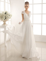 V-Neck Wedding Dress With Lace In Floor Length Exclusive