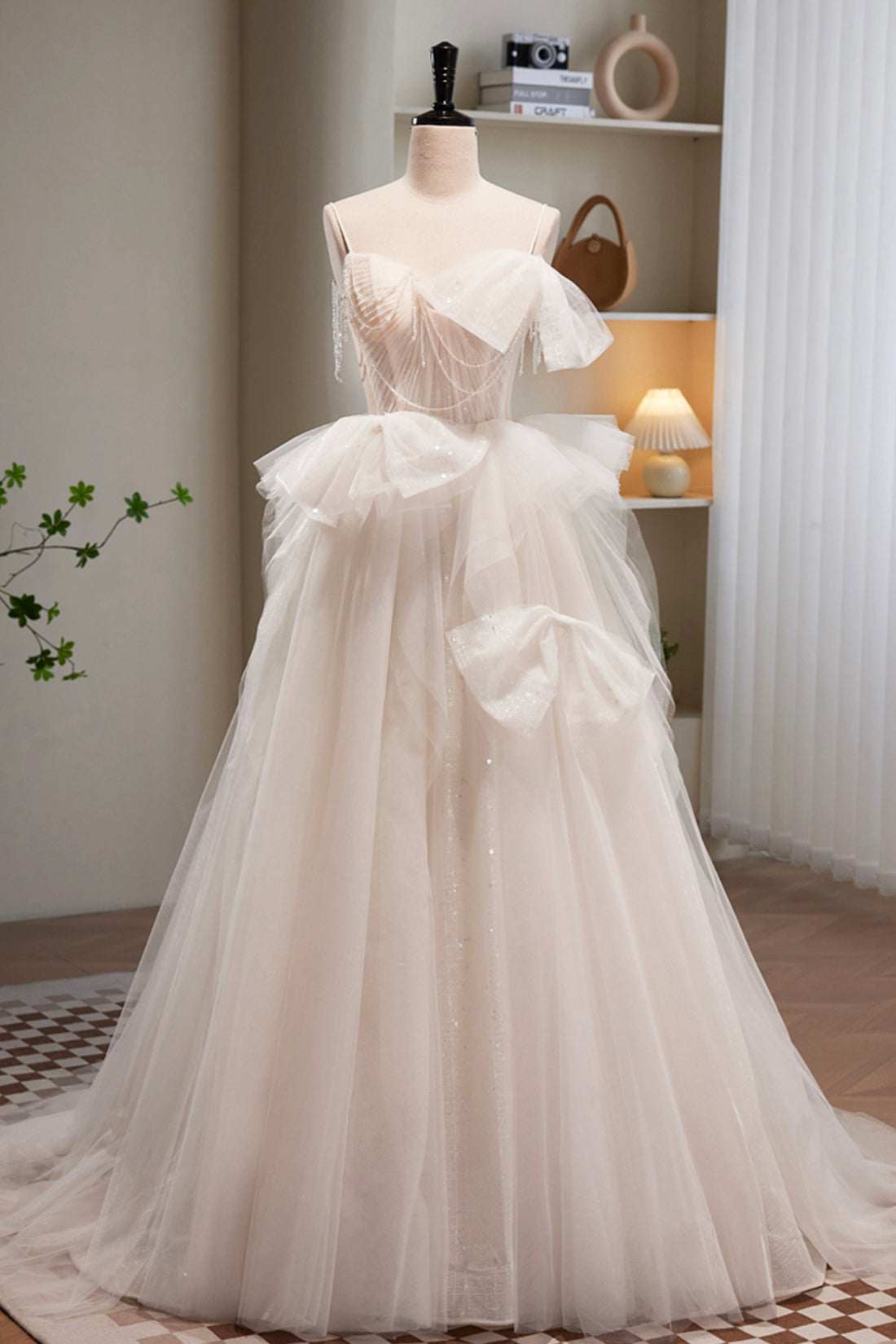 Lovely Spaghetti Strap Lace Long Prom Dress, A-Line Evening Dress