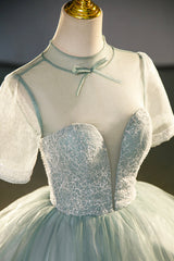 Beautiful Tulle Long A-Line Prom Dress, Gray Green  Formal Dress Sweet 16 dress