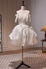 Lovely Spaghetti Strap Lace Short Prom Dress, Light Champagne Party Dress