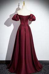 Burgundy Satin Floor Length Prom Dress, Simple A-Line Evening Party Dress