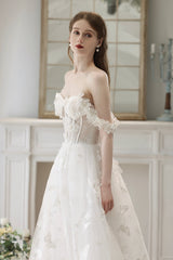 White Lace with Butterflies Long Formal Dress, White Prom Dress