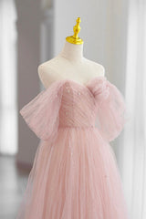 Pink Tulle Floor Length Prom Dress, Cute A-Line Evening Party Dress