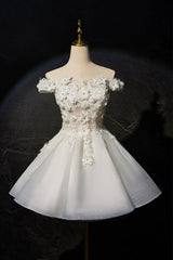 Beautiful Flowers Lace Short Prom Dress, White A-Line Evening Party Dress