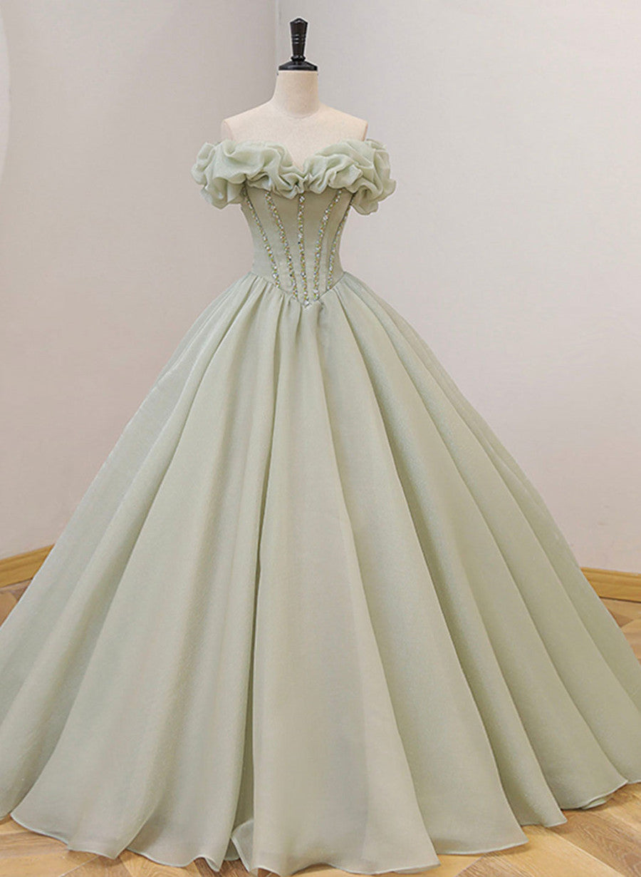 Green Ball Gown Beaded Sweet 16 Dress, Green Long Prom Dress Formal Dress