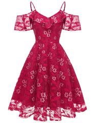Women's Party Dress Homecoming Dress Lace Dress Swing Dress Midi Dress Light Blue Short Sleeve Floral Lace Summer Spring V Neck Fashion Wedding Guest Summer Dress
