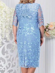 Women's Lace Dress Plus Size Curve Party Dress Floral Crew Neck Half Sleeve Fall Spring Elegant Prom Dress Midi Dress Formal Party Dress