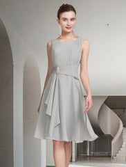 Aimishang  Two Piece A-Line Mother of the Bride Dress Church Elegant Jewel Neck Knee Length Chiffon Sleeveless with Pleats Ruched