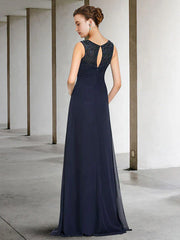 DingjiA-Line Mother of the Bride Dress Elegant Jewel Neck Floor Length Chiffon Sleeveless with Pleats Beading