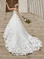 Engagement Open Back Formal Wedding Dresses Ball Gown Square Neck Strapless Chapel Train Lace Bridal Gowns With Crystals Flower