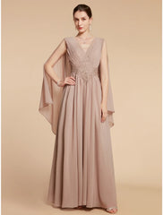 Aimishang  A-Line Mother of the Bride Dress Wedding Guest Elegant V Neck Ankle Length Chiffon Lace Sleeveless with Ruching Solid Color