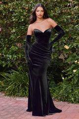 Cinderella Divine CH176 Velvet Long Formal Dress
