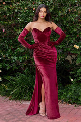 Cinderella Divine CH176 Velvet Long Formal Dress