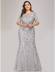 Aimishang Mermaid / Trumpet Empire Elegant Party Wear Formal Evening Dress Jewel Neck Short Sleeve Floor Length Tulle with Embroidery