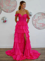 Verve | A Line V Neck Blue Satin Tiered Long Prom Dresses With Beads