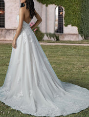 Wholesale Engagement Formal Wedding Dresses Two Piece Sweetheart Strapless Court Train Lace Bridal Gowns With Sequin Appliques