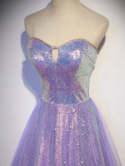 Purple sweetheart neck long prom dress purple formal party dress