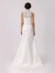 Vintage Inspired Illusion Neck Sheath/Column Wedding Dress With Lace Overlay Exclusive