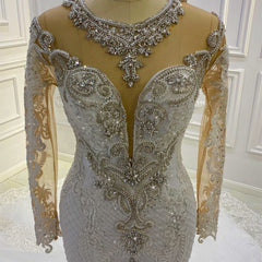 Vintage Appliques lange mouw Appliques Lace Beading Sequins Mermaid Wedding Jurk