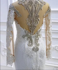Vintage Appliques lange mouw Appliques Lace Beading Sequins Mermaid Wedding Jurk