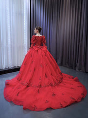 Vintage Luxury Red Wedding Dresses Sparkly Long Sleeve Ball Gown 231134