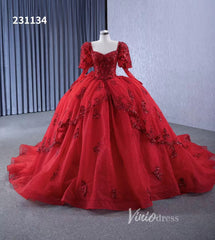 Vintage Luxury Red Wedding Dresses Sparkly Long Sleeve Ball Gown 231134