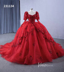 Vintage Luxury Red Wedding Dresses Sparkly Long Sleeve Ball Gown 231134