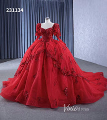 Vintage Luxury Red Wedding Dresses Sparkly Long Sleeve Ball Gown 231134