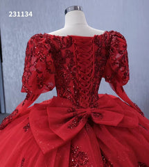 Vintage Luxury Red Wedding Dresses Sparkly Long Sleeve Ball Gown 231134