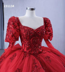 Vintage Luxury Red Wedding Dresses Sparkly Long Sleeve Ball Gown 231134