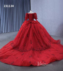 Vintage Luxury Red Wedding Dresses Sparkly Long Sleeve Ball Gown 231134