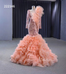 Vintage Mermaid Pageant Dress Long Sleeve Ruffled Wedding Dresses 222146