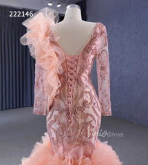 Vintage Mermaid Pageant Dress Long Sleeve Ruffled Wedding Dresses 222146