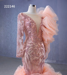 Vintage Mermaid Pageant Dress Long Sleeve Ruffled Wedding Dresses 222146