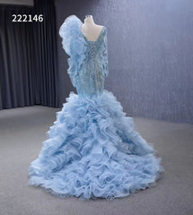 Vintage Mermaid Pageant Dress Long Sleeve Ruffled Wedding Dresses 222146